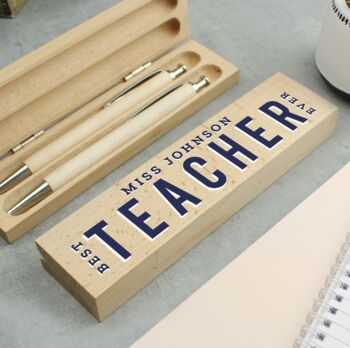 Personalised Best Teacher Wooden Pen And Pencil Set, 4 of 4