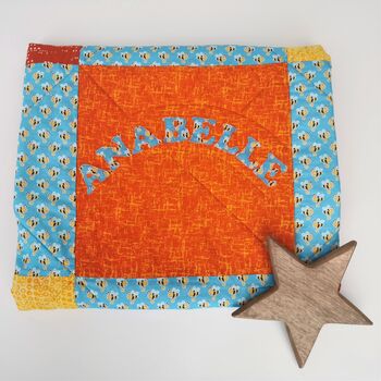 Vibrant Orange Blue Personalised Patchwork Blanket, 4 of 12