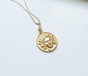 Chunky 14 K Gold Plated Silver Coin Medallion Necklace, 2 of 7