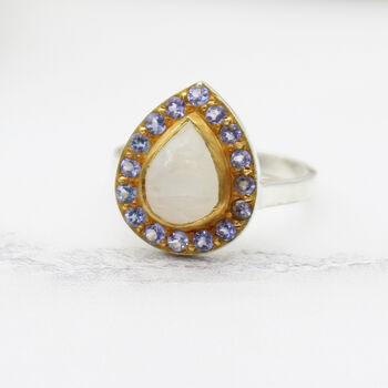 Rainbow Moonstone And Tanzanite Cocktail Ring, 6 of 6