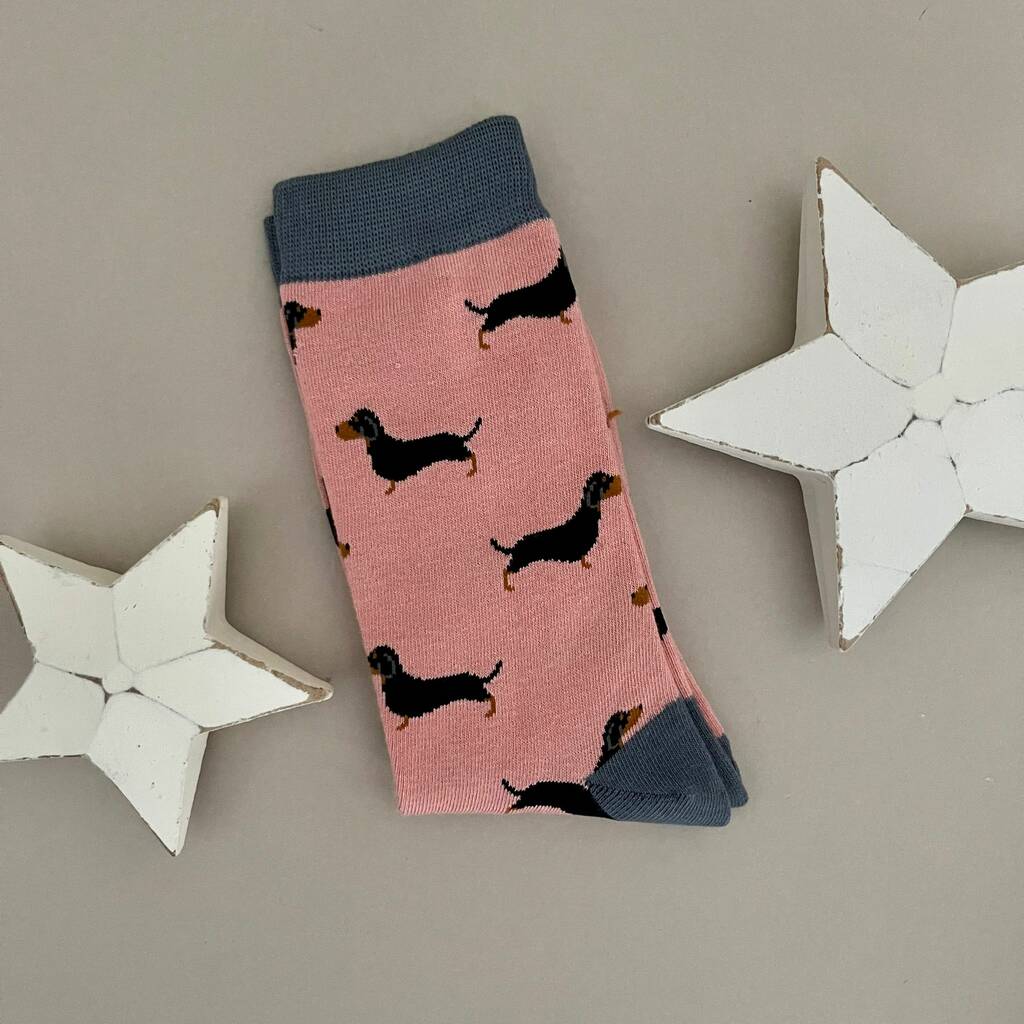 Bamboo Little Sausage Dogs Socks In Dusky Pink