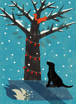 Winter Dog And Tree A3 Print, 2 of 2