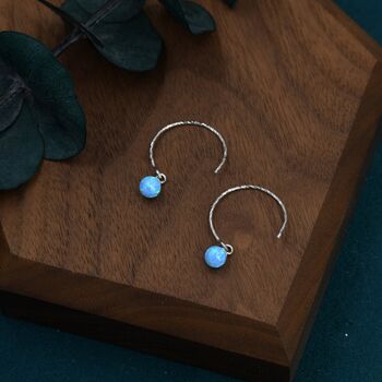 Sterling Silver Blue Opal Bead Dangle Earrings, 4 of 11