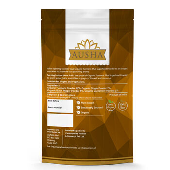 Ausha Organic Turmeric Powder With Black Pepper Ginger Cardamom 250g UK Certified Organic By Soil Association, 11 of 12
