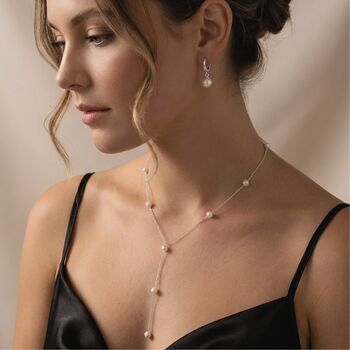 Silver Lariat Pearl Necklace, 2 of 9