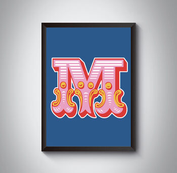 M Letter Bold Carnival Initial Art Print Circus Print, 2 of 4