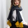 Personalised Mustard Pom Pom Wool Mix Scarf, thumbnail 4 of 6