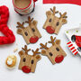 Set Of Four Wooden Rudolph Reindeer Coasters, thumbnail 1 of 8