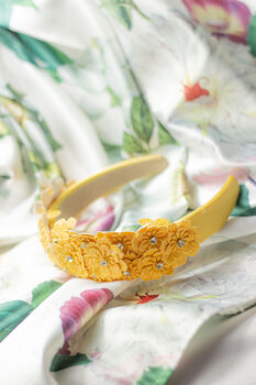 Yellow Flower Embellished Headband With Gems, 2 of 7