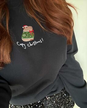 Capybara Embroidered Christmas Jumper, 2 of 4