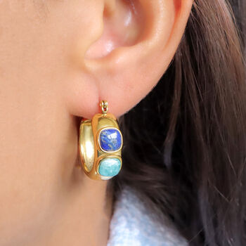 Non Tarnish Lapis Lazuli And Turquoise Hoop Earrings, 2 of 8