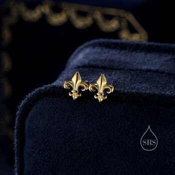 Sterling Silver Fleur De Lis Flower Stud Earrings, 2 of 10