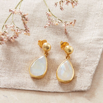 Moonstone Teardrop With Gold Plated Stud Earrings, 7 of 12