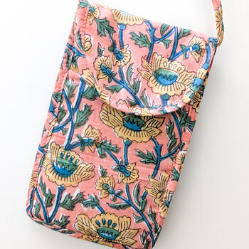 Block Print Mobile Phone Purse Fair Trade Crossbody Bag, 6 of 11