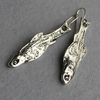 Silver Sardine Fish Drop Earrings, 2 of 9