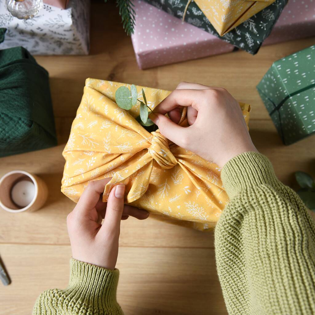 Reusable Yellow Botanical Fabric Gift Wrap, 1 of 3