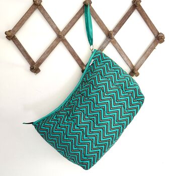 Pagoda Wash Bag In Turquoise Zig Zag Print, 3 of 6