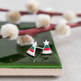Sterling Silver Christmas Tree Stud Earrings, thumbnail 2 of 6
