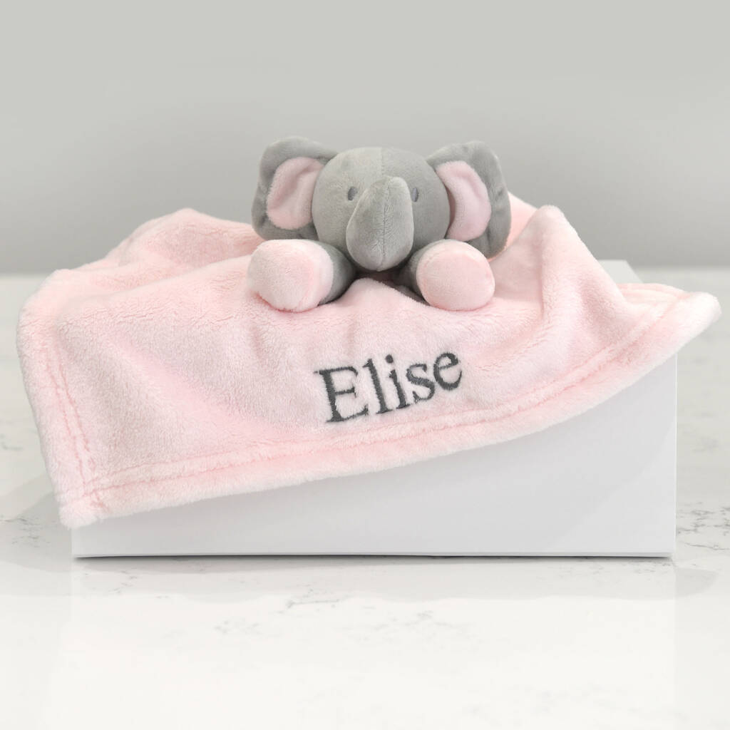 personalised pink elephant baby comforter by a type of design ...