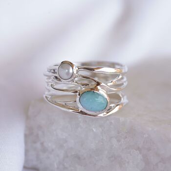 Statement Silver Ring With Larimar And Pearl, 3 of 8