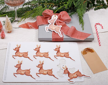 12 Christmas Gift Tags With Reindeer Design And Gold Twine, 2 of 3