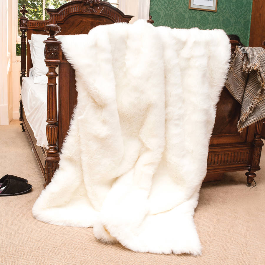 sale snowflake white large faux fur throw by dibor