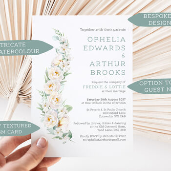 Wedding Invitation Pastel Green And White Floral, 2 of 6