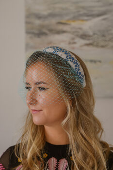 Turquoise And Oyster Silk Padded Headband 'Everlee', 6 of 11
