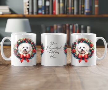 Personalised Maltese Christmas Wreath Dog Mug, 2 of 2