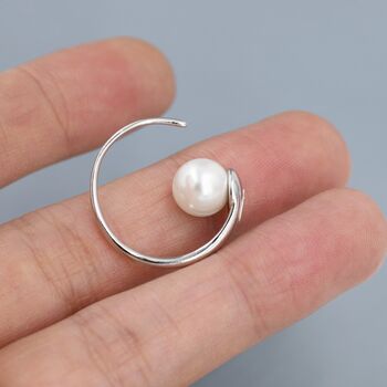 Large Pearl Open Hoop Earrings In Sterling Silver, 7 of 11
