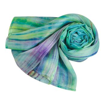 100% Mulberry Silk Scarf, Light Green And Rainbow, 9 of 9