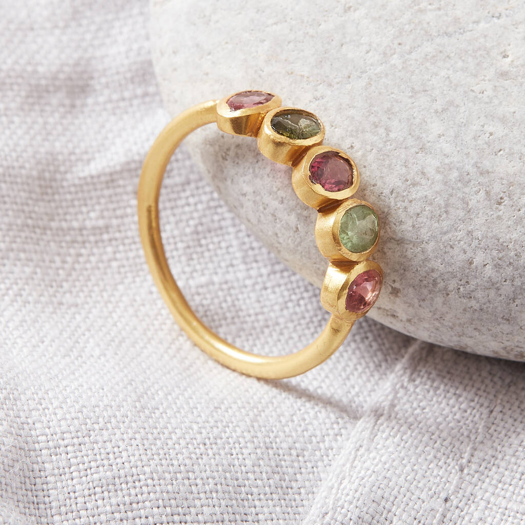 Tourmaline And Gold Plated Silver Stacking Ring, 1 of 2