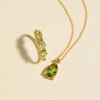 Emerald And Peridot Pear Cut Pendant Necklace In Sterling Silver And Gold Vermeil, 2 of 10