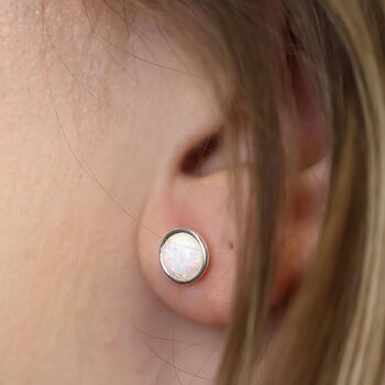 Sterling Silver White Opal Stud Earrings, 5 of 10