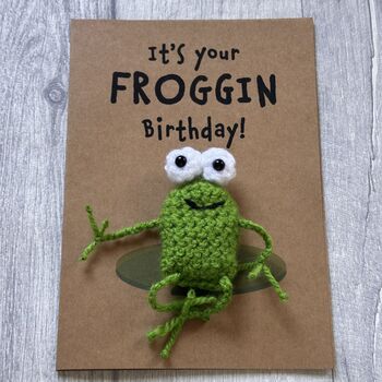 Frog Crochet Birthday Card Handmade, 4 of 12