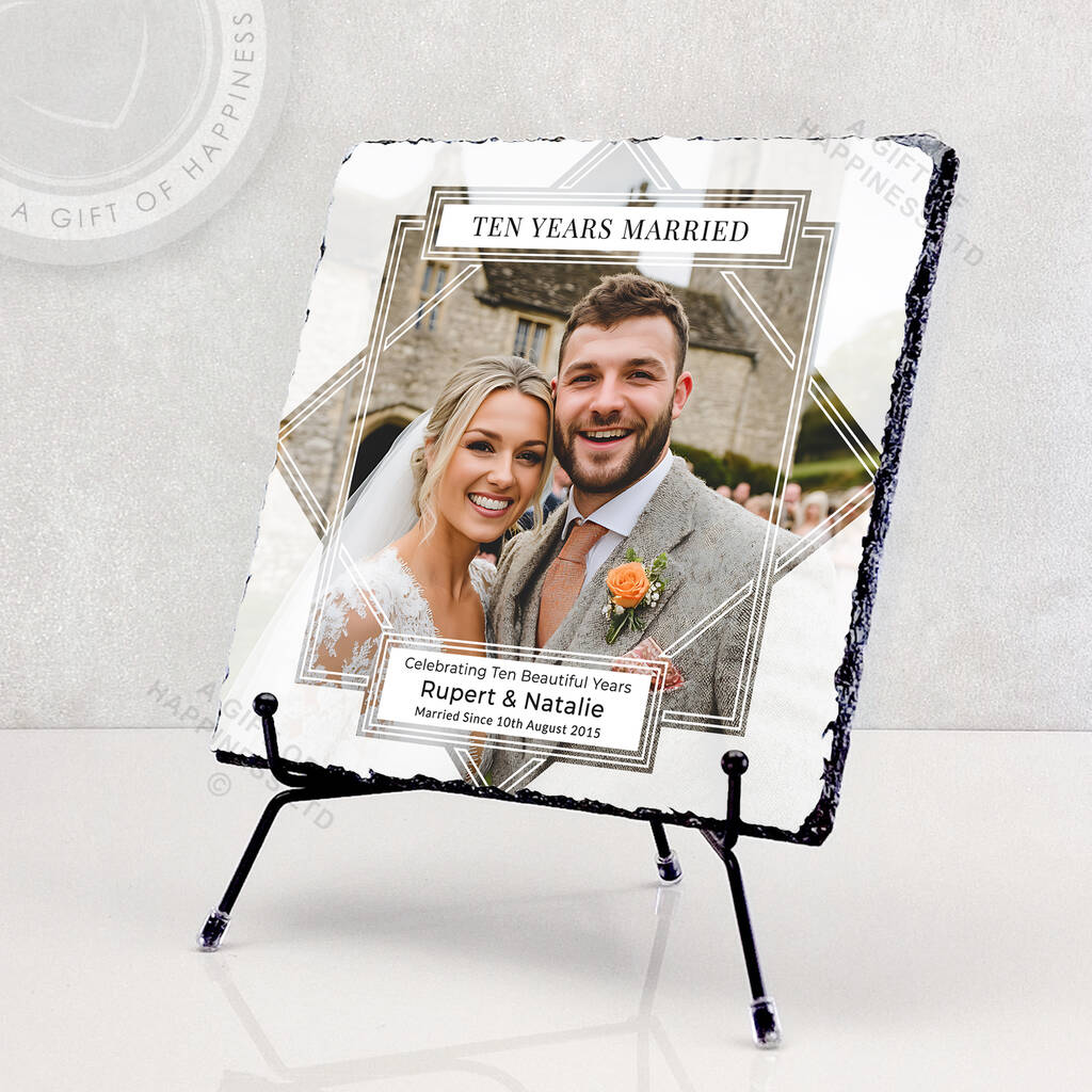 Ten Years Married Personalised Rock Photo Slate, 1 of 8