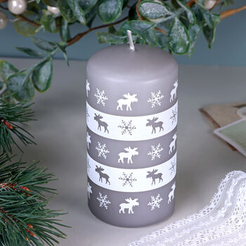 G Decor Nordhavn Grey Reindeer Pillar Candle Nordic Winter Lodge Décor In Small Or Large Size, 5 of 5