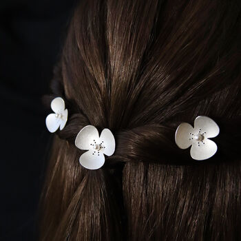 Sterling Silver Poppy Pearl Hairpins, Become Jewellery, 2 of 5
