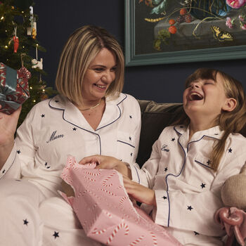 Personalised Mum And Child Navy Star Pyjama Set, 2 of 12