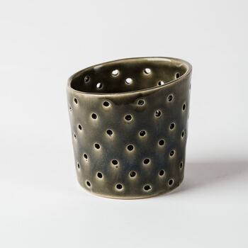Handmade Dark Green Ceramic Candle Lantern Tealight Holder, 2 of 4