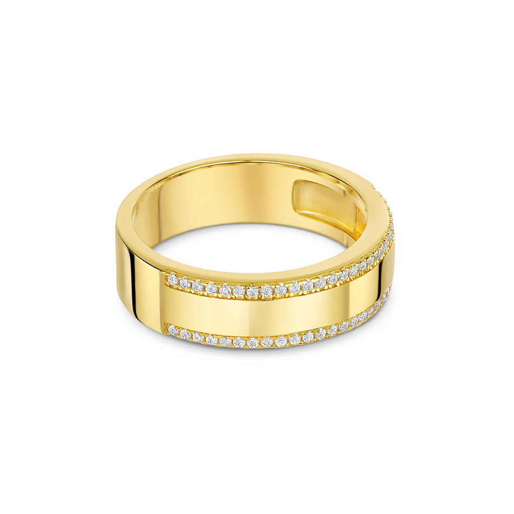 Double Crystal Band Ring 18 K Gold Plated Solid Silver, 1 of 5