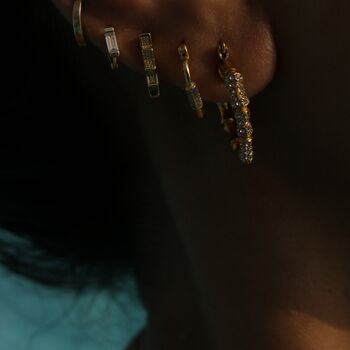 18 Kt Gold Pave Bamboo Heart Hoop Earrings, 7 of 9