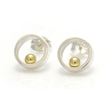 Silver With Gold Ball Open Circle Stud Earrings, 3 of 8