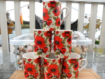 Set Of Six Straight Mugs In Red Poppy Design, 6 of 11