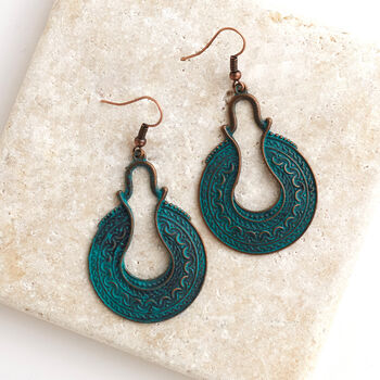 Bohemian Antique Bronze And Turquoise Drop Earrings, 3 of 3