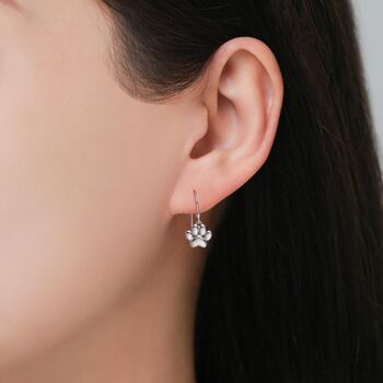 Sterling Silver Paw Print Drop Hook Earrings, 7 of 11