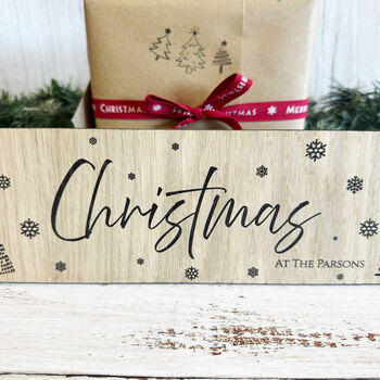 Personalised Small Oak Christmas Family Sign Decoration Gift, 2 of 7