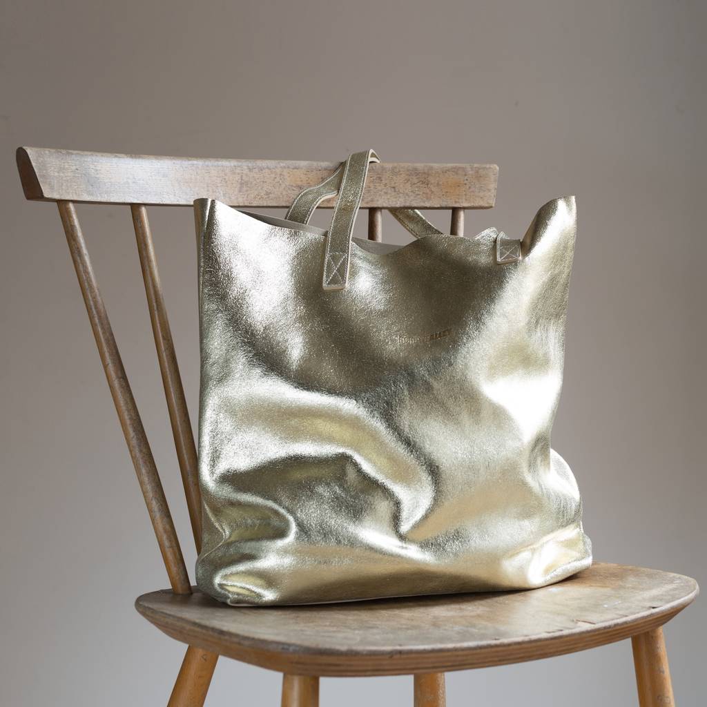 Gold Tote Bag
 personalised gold metallic leather tote bag by pepper alley