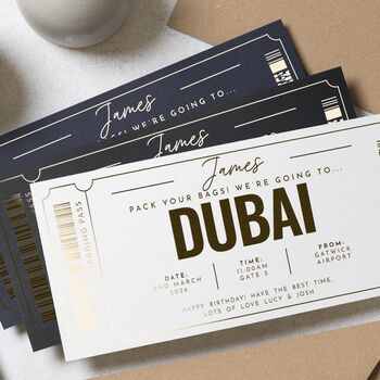 Personalised Dubai Boarding Pass Holiday Reveal Voucher, 2 of 9