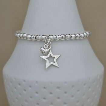 Bead Bracelet With Silver Open Star And Petite Heart, 2 of 3